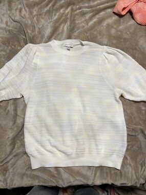 Frame Denim White Textured Crewneck Sweater